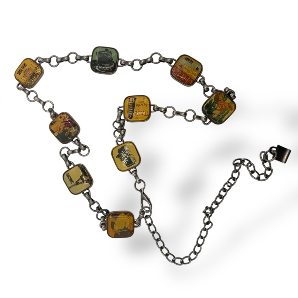 Vintage retro Funky Enamel  Travel  Metal Chain Link‎ Dainty Belt 39”